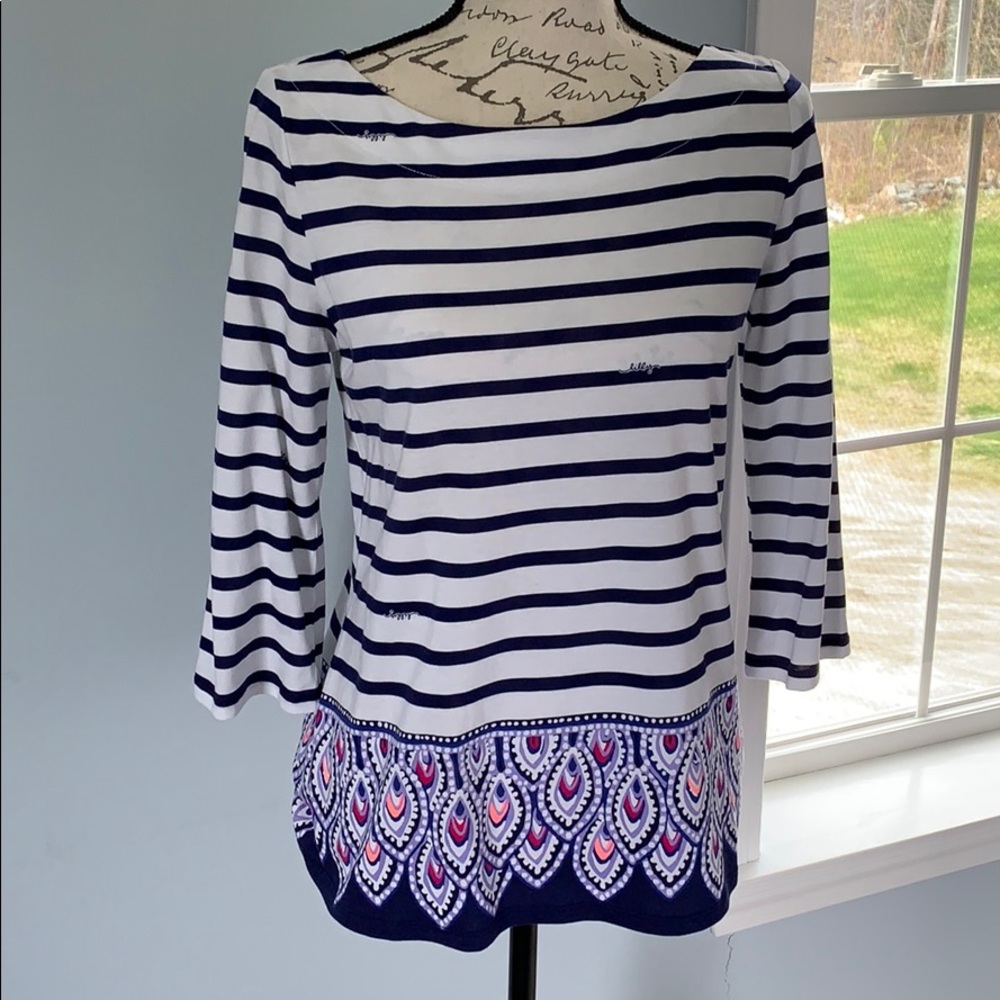 Lilly Pulitzer White/Navy Stripe 3/4 Sleeve Tee